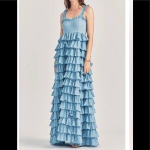 Loveshackfancy Idra Cotton Polka Dot Maxi Dress Blue Bonnet, worn once